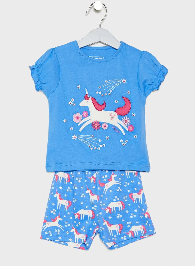 JoJo Maman Bebe Kids Unicorn Print Glow in the Dark Pyjama Set