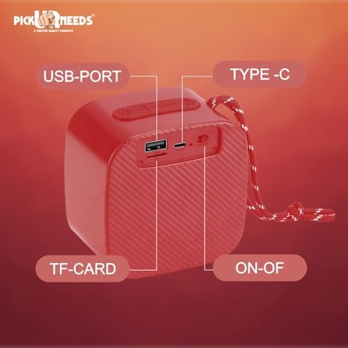Pick Ur Needs Wireless Rechargeable Portable Bluetooth Speaker | Water Proof | Splash Proof | Premium Speaker Compatible with All Mobile Phone (Red) - Image 2