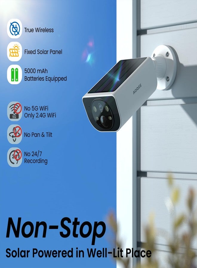 AOQEE Cameras for Home Security-2.4GHz Wireless Security Camera Outdoor with AI Motion Detection & Siren, Non-Stop Solar Powered Charging, 2K Color Night Vision, SD/Cloud Storage, Waterproof, S1 4P - Image 2