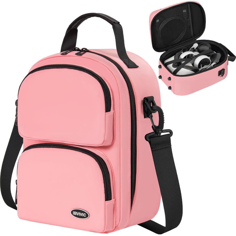IBVIVIC Large Carrying Case for Oculus Quest 2Meta Quest 3Quest 3S Hard Travel Case for BOBOVR S3 ProKiwi Design Battery Head Strap and Other Accessories Travel Storage Case Pink - Image 2