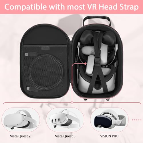 IBVIVIC Large Carrying Case for Oculus Quest 2Meta Quest 3Quest 3S Hard Travel Case for BOBOVR S3 ProKiwi Design Battery Head Strap and Other Accessories Travel Storage Case Pink - Image 3
