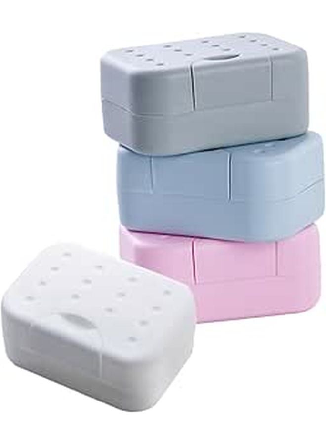 Portable Leak Proof Soap Container Set 4 Pieces Waterproof Travel Soap Holder Blue White Pink Gray - Image 1