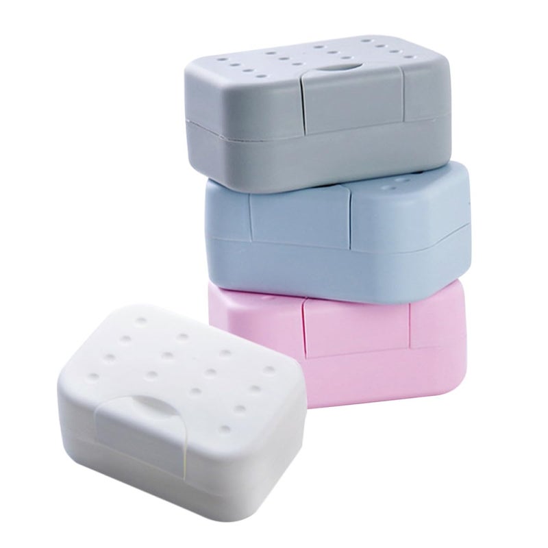 Portable Leak Proof Soap Container Set 4 Pieces Waterproof Travel Soap Holder Blue White Pink Gray - Image 2
