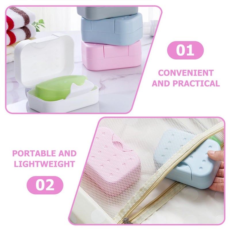 Portable Leak Proof Soap Container Set 4 Pieces Waterproof Travel Soap Holder Blue White Pink Gray - Image 4