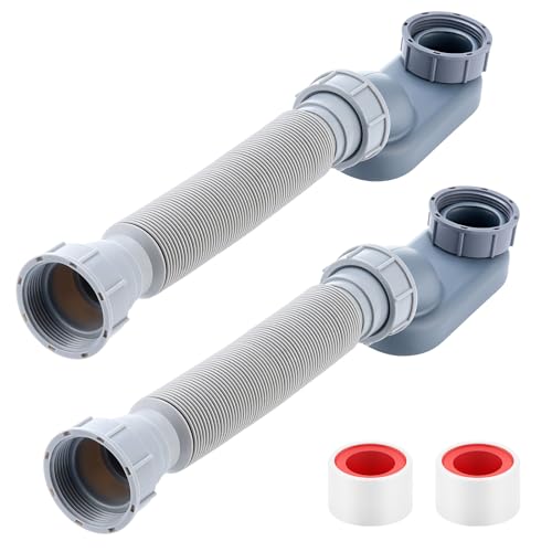 Nuanchu 2 Pcs Low Profile 1 12 P Trap with Sealing Tape Low Profile Shower Drain Flat 1 12 P Trap Freestanding Tub Drain for Bath RV BathtubGrey - Image 1