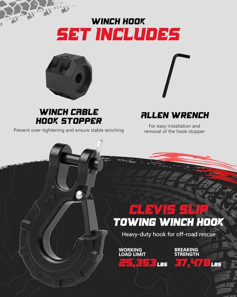 AMBULL 3/8" Winch Hook & Winch Cable Hook Stopper Sets, Heavy Duty Grade 70 Forged Steel Recovery Hook with Safety Latch, Included Allen Wrench,Max 37,478 Lbs, Black - Image 3