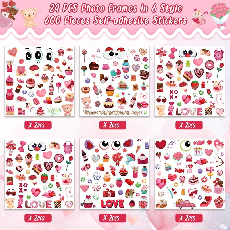 Containlol 24 Packs Valentine Picture Frames Crafts Kits Monster DIY Photo Art Frame Decorations with Stickers for DIY Valentines Day Party Favor Home Game Activities Decoration - Image 3