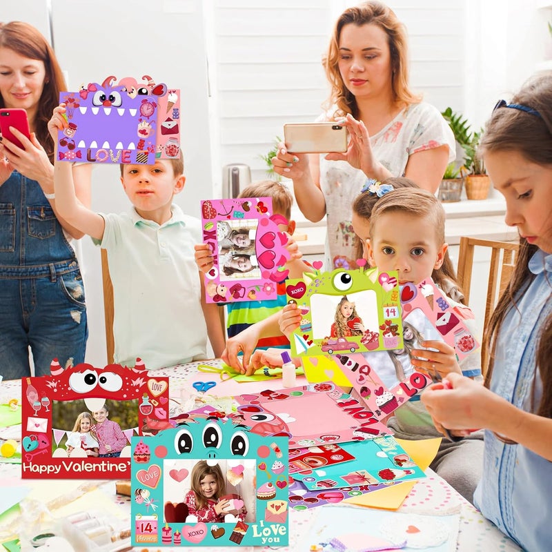 Containlol 24 Packs Valentine Picture Frames Crafts Kits Monster DIY Photo Art Frame Decorations with Stickers for DIY Valentines Day Party Favor Home Game Activities Decoration - Image 5