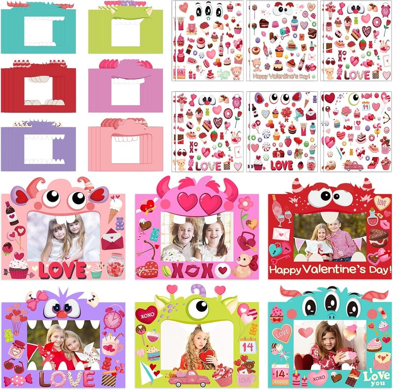 Containlol 24 Packs Valentine Picture Frames Crafts Kits Monster DIY Photo Art Frame Decorations with Stickers for DIY Valentines Day Party Favor Home Game Activities Decoration - Image 1