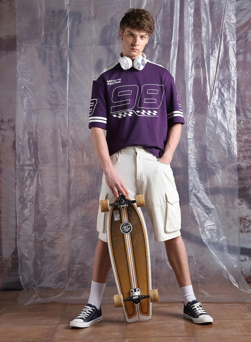 Hubberholme Men Moto Varsity Graphic Printed Oversized Fit T-shirt