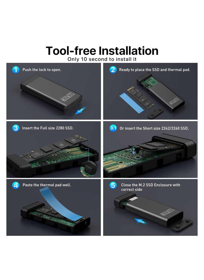 KASTWAVE - محول قارئ حاوية SSD M.2 NVME SATA من KASTWAVE، مع مروحة تبريد، USB C 3.1 Gen 2 بدون أدوات، 10 جيجابت في الثانية NVME، 6 جيجابت في الثانية SATA، محرك أقراص الحالة الصلبة الخارجي RTL9210B لـ PCIe 2280 و2260 و2242 M Key - Image 1