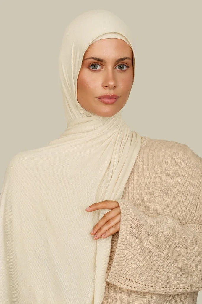 silqrose pure white mini bamboo jersey hijab