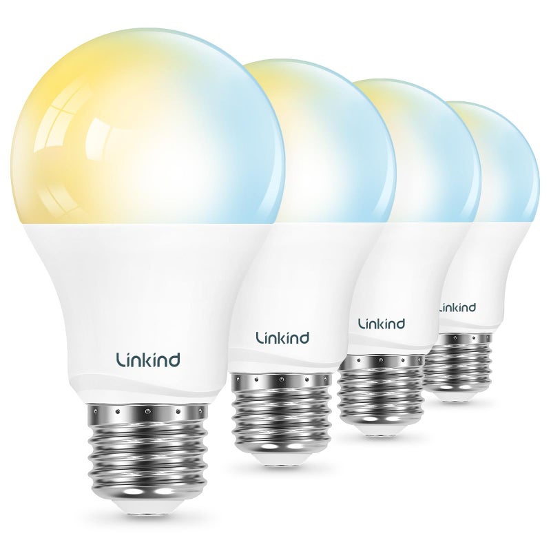Linkind Smart Light Bulbs, Warm White to Daylight (2700K-6500K), Alexa Light Bulbs, Work with Alexa & Google Home, 60W Equivalent, Efficient 8.5W, 2.4G WiFi Bluetooth LED CRI>90, A19 E26 800LM, 4Pack - Image 1