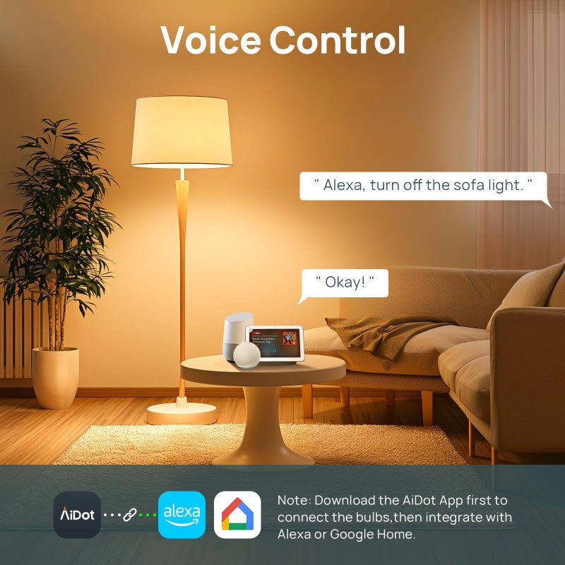 Linkind Smart Light Bulbs, Warm White to Daylight (2700K-6500K), Alexa Light Bulbs, Work with Alexa & Google Home, 60W Equivalent, Efficient 8.5W, 2.4G WiFi Bluetooth LED CRI>90, A19 E26 800LM, 4Pack - Image 4