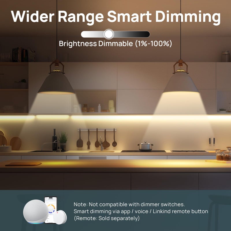 Linkind Smart Light Bulbs, Warm White to Daylight (2700K-6500K), Alexa Light Bulbs, Work with Alexa & Google Home, 60W Equivalent, Efficient 8.5W, 2.4G WiFi Bluetooth LED CRI>90, A19 E26 800LM, 4Pack - Image 3