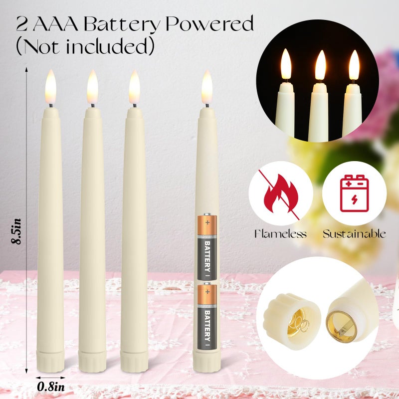 Baquler 50 Pcs Flameless Taper Candles LED Taper Candles Flickering Bulk Ivory LED Candlestick for Easter Wedding Church Halloween Christmas Party Decor Table Centerpiece, 8.5 in, No Batteries - Image 2