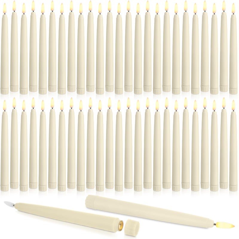 Baquler 50 Pcs Flameless Taper Candles LED Taper Candles Flickering Bulk Ivory LED Candlestick for Easter Wedding Church Halloween Christmas Party Decor Table Centerpiece, 8.5 in, No Batteries - Image 1