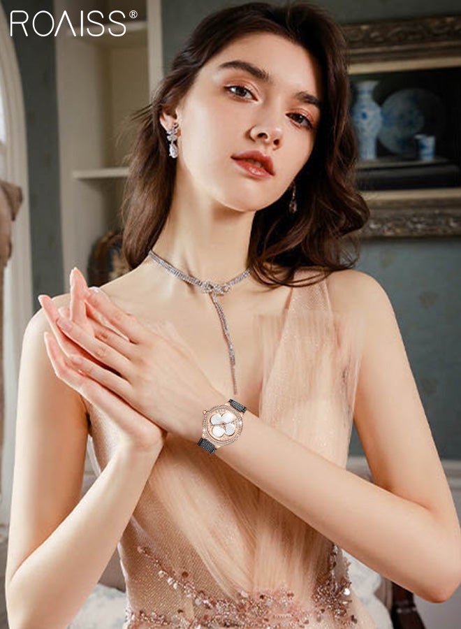 roaiss Women's Leather Strap Quartz Watch, Analog Display Round Dial with Rhinestones Decorated Bezel, Waterproof Luxurious Wristwatch as Gift for Ladies - Image 2