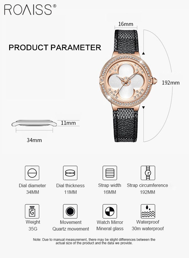 roaiss Women's Leather Strap Quartz Watch, Analog Display Round Dial with Rhinestones Decorated Bezel, Waterproof Luxurious Wristwatch as Gift for Ladies - Image 4