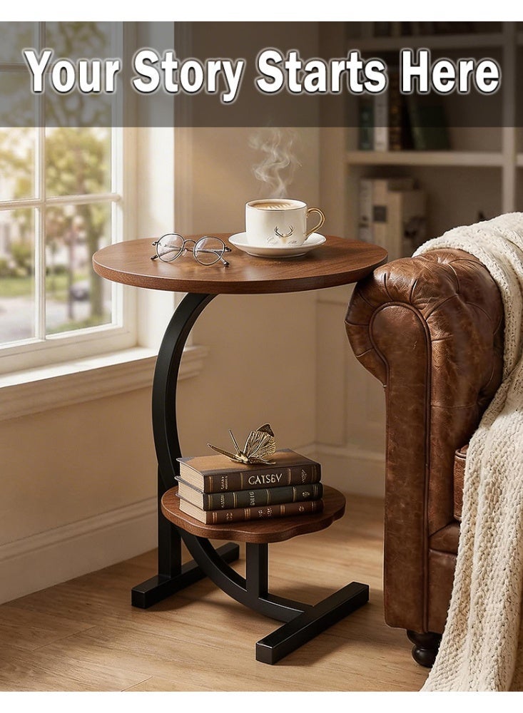 Malaksky Side Table, Small End Table, Tall Nightstand for Living Room, Bedroom, Office, Bathroom, Rustic Brown and Classic Black - Image 4