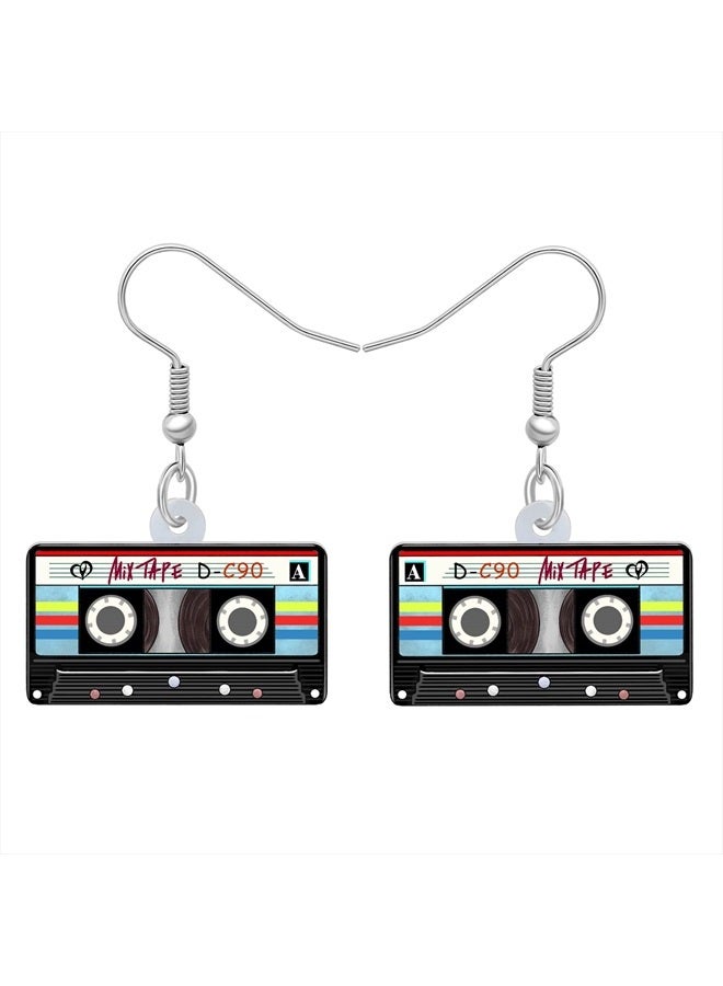 LONYOO Acrylic Funny Retro Radio Cassette Tape Earrings Dangle 80s 90s Jewelry Vintage Gifts for Women Birthday Party Favors (Cassette Tape Earrings Black) - Image 1