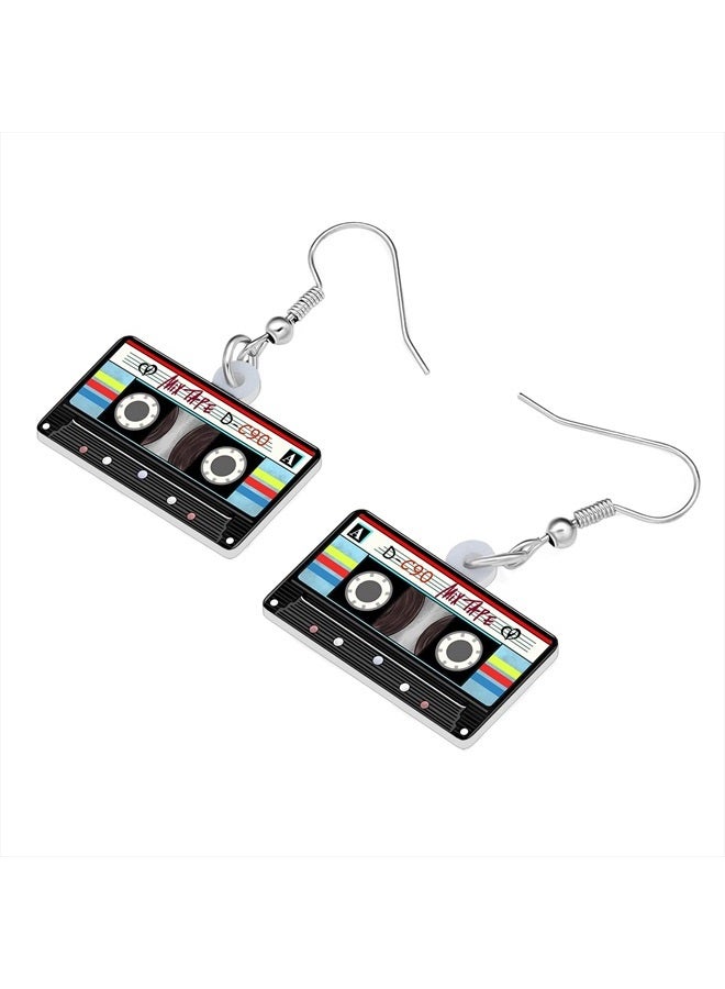 LONYOO Acrylic Funny Retro Radio Cassette Tape Earrings Dangle 80s 90s Jewelry Vintage Gifts for Women Birthday Party Favors (Cassette Tape Earrings Black) - Image 3