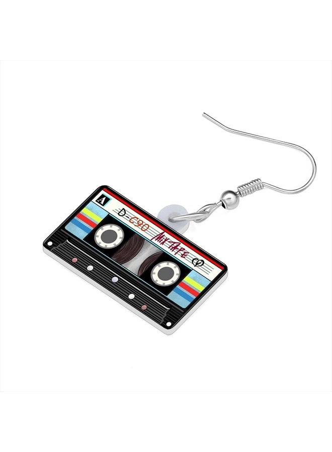 LONYOO Acrylic Funny Retro Radio Cassette Tape Earrings Dangle 80s 90s Jewelry Vintage Gifts for Women Birthday Party Favors (Cassette Tape Earrings Black) - Image 4