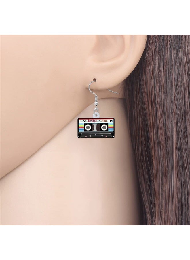 LONYOO Acrylic Funny Retro Radio Cassette Tape Earrings Dangle 80s 90s Jewelry Vintage Gifts for Women Birthday Party Favors (Cassette Tape Earrings Black) - Image 2