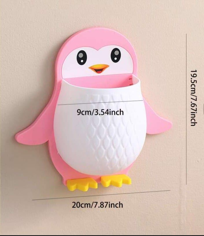 Dervino Dervino Penguin Storage Box Bedside Wall Toothbrush Holder Bedroom | Adhesive Wall Shelf | Phone Holder Office Wall Organizer Pen Holder Makeup Brush Kitchen Chopstick Holder (Blue Pack of 1) - Image 3