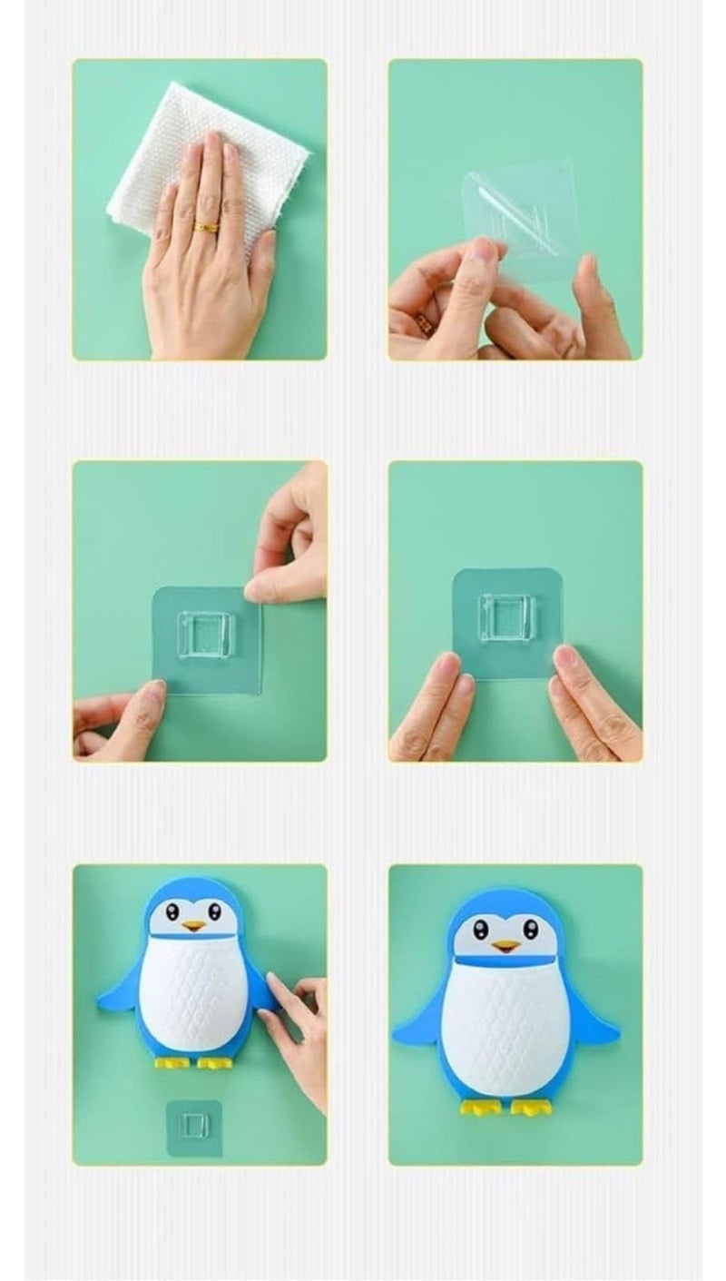 Dervino Dervino Penguin Storage Box Bedside Wall Toothbrush Holder Bedroom | Adhesive Wall Shelf | Phone Holder Office Wall Organizer Pen Holder Makeup Brush Kitchen Chopstick Holder (Blue Pack of 1) - Image 5
