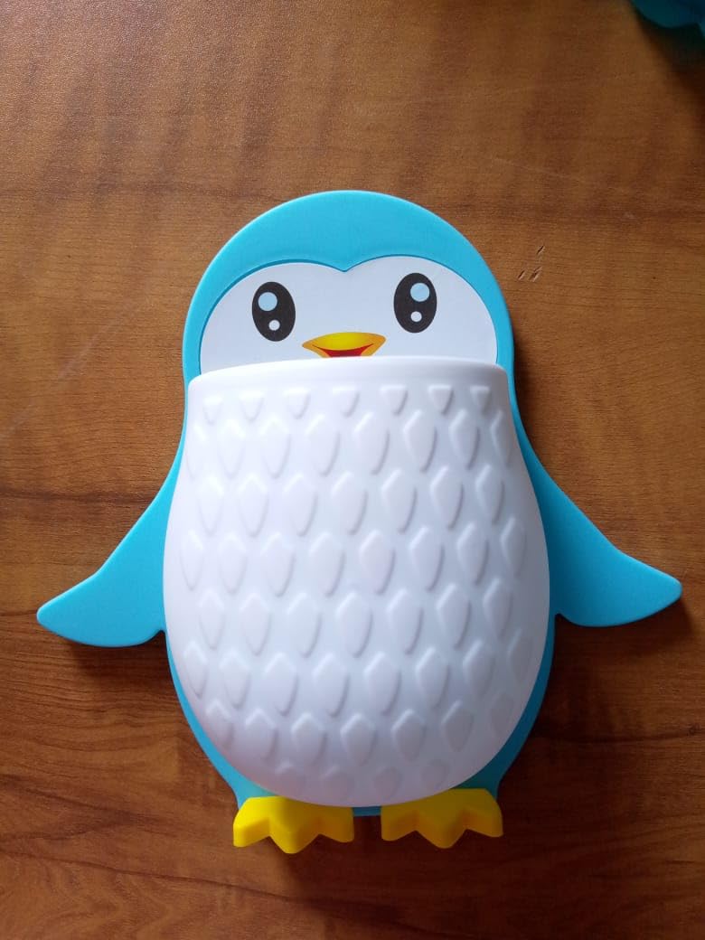 Dervino Dervino Penguin Storage Box Bedside Wall Toothbrush Holder Bedroom | Adhesive Wall Shelf | Phone Holder Office Wall Organizer Pen Holder Makeup Brush Kitchen Chopstick Holder (Blue Pack of 1) - Image 1