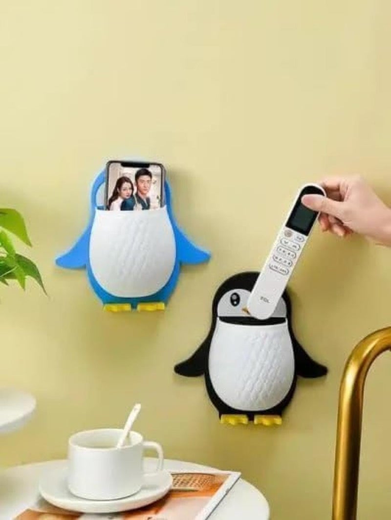 Dervino Dervino Penguin Storage Box Bedside Wall Toothbrush Holder Bedroom | Adhesive Wall Shelf | Phone Holder Office Wall Organizer Pen Holder Makeup Brush Kitchen Chopstick Holder (Blue Pack of 1) - Image 4