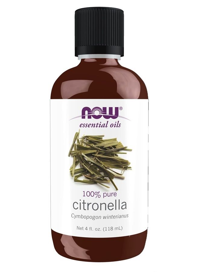 now Essential Oils, Citronella Oil, Freshening Aromatherapy Scent, Steam Distilled, 100% Pure, Vegan, Child Resistant Cap, 4-Ounce - Image 1