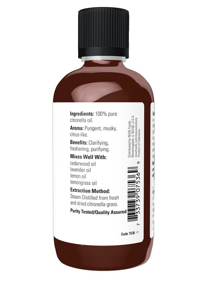 now Essential Oils, Citronella Oil, Freshening Aromatherapy Scent, Steam Distilled, 100% Pure, Vegan, Child Resistant Cap, 4-Ounce - Image 3
