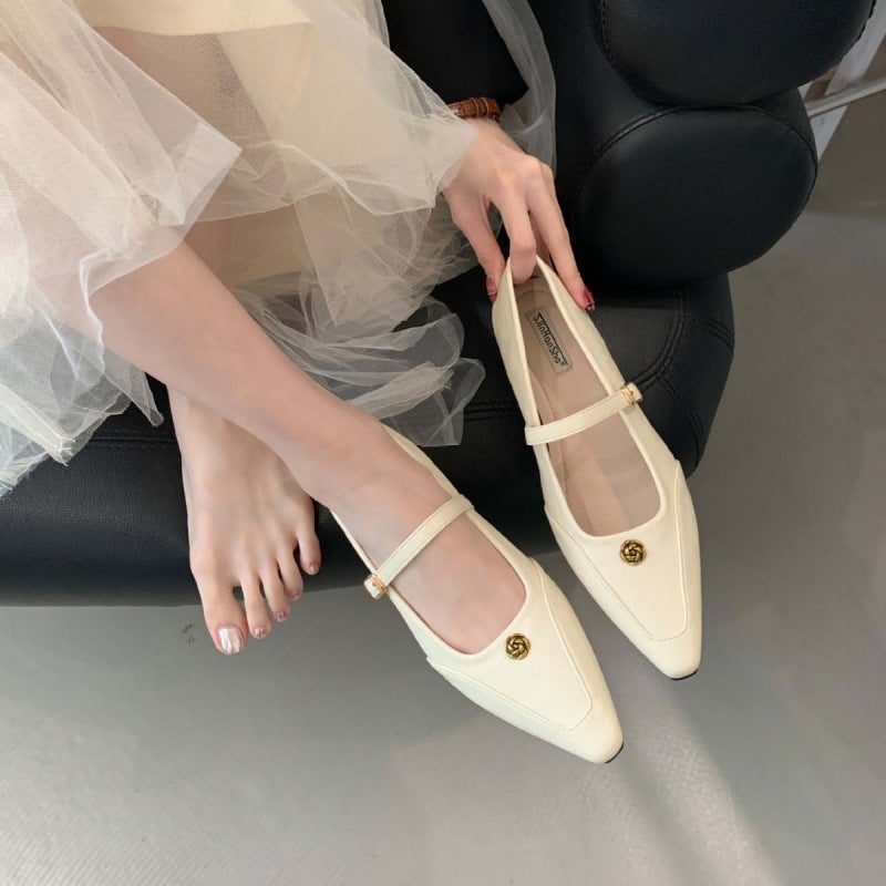 2025 Early Spring New Fashionable Metal Buckle One-Line Buckle With Pointed Soft Bottom Height Increasing Shoes - Image 4
