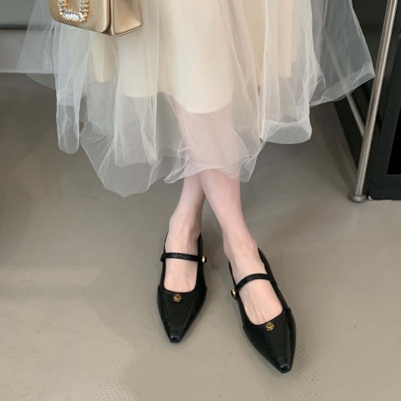 2025 Early Spring New Fashionable Metal Buckle One-Line Buckle With Pointed Soft Bottom Height Increasing Shoes - Image 3