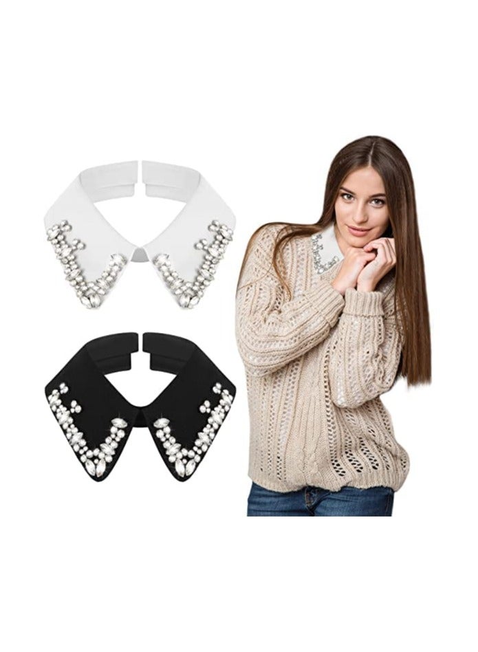 ياقة مزيفة، 2 قطعة ياقة مزيفة للسيدات بلوزة نصفية قابلة للفصل، ياقة مزيفة مع حبات لامعة، بلوزة نصفية أنيقة، توب شال صغير متعدد الاستخدامات، قميص بقصة مميزة مع ياقة. - Image 1