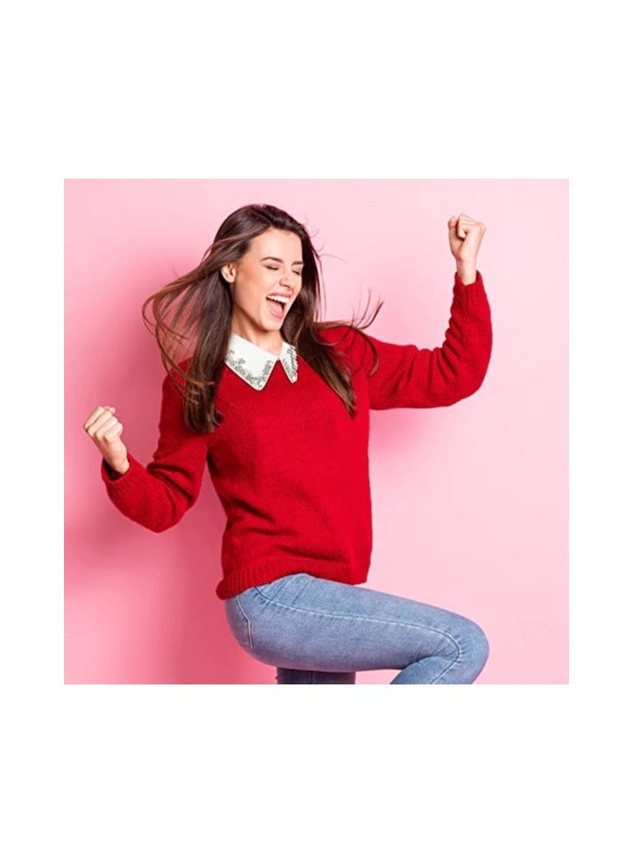 ياقة مزيفة، 2 قطعة ياقة مزيفة للسيدات بلوزة نصفية قابلة للفصل، ياقة مزيفة مع حبات لامعة، بلوزة نصفية أنيقة، توب شال صغير متعدد الاستخدامات، قميص بقصة مميزة مع ياقة. - Image 2