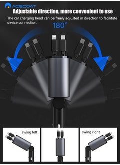 ACECOAT 4-in-1 Retractable Car Charger with USB&Type-C&Lightning-Digital Display Cigarette Lighter Car Charger Adapter Supports PD Fast Charging/QC3.0/FCP-Compatible with iPhone,Huawei,Honor,Galaxy,Pixel  - Image 4
