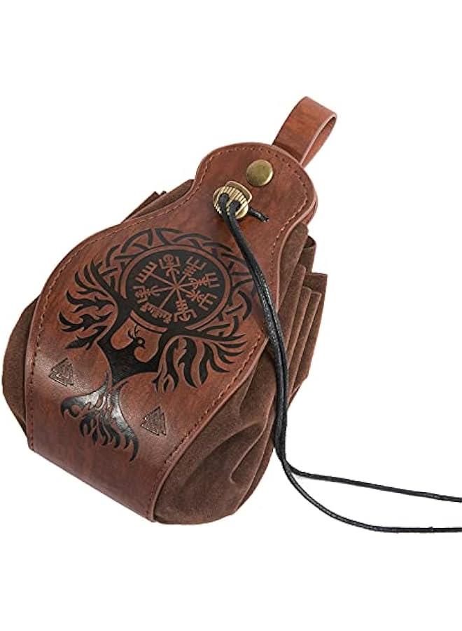 Medieval Faux Leather Pouch, Portable Drawstring Purse, Vintage Belt Pouch Dice Bag For LARP Ren Faire  - Image 1