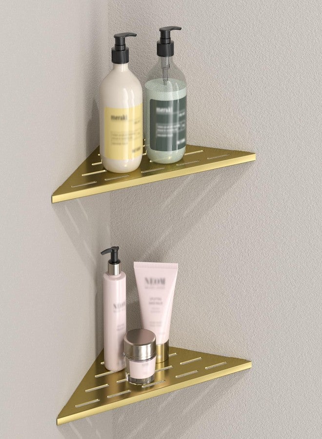 DAYONE Corner Shower Shelf Gold 2 Pack 10", Bathroom Corner Shower Organizer Shelf for Tiled Wall, SUS304 Stainless Steel Recessed Organizer Shelves - Image 1