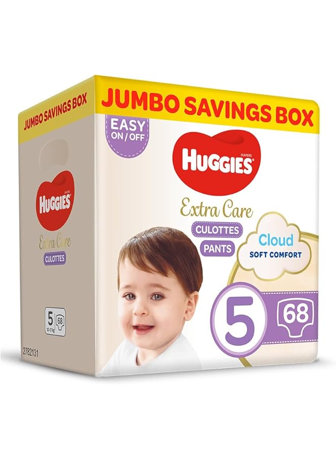 HUGGIES Extra Care Culottes Pants Size 5 Cloud Soft Comfort 68 Count Jumbo Savings Box