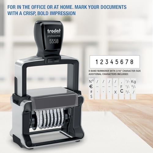 Trodat 5558 Professional Manual Numberer Stamp – 8 Digits, Self-Inking, 3/16" (5 mm) Characters, Black Ink - Image 2