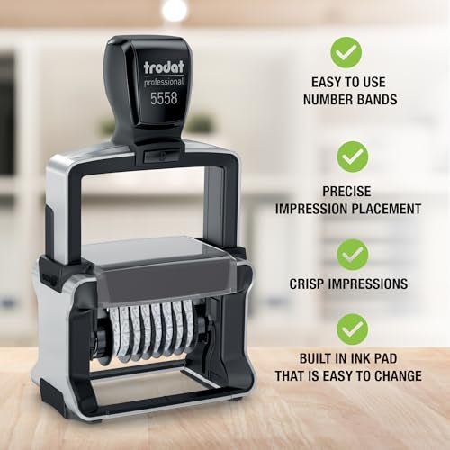 Trodat 5558 Professional Manual Numberer Stamp – 8 Digits, Self-Inking, 3/16" (5 mm) Characters, Black Ink - Image 3