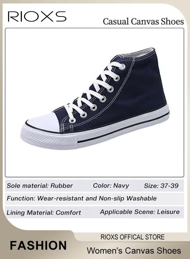 RIOXS Women's Classic Canvas Shoes, High Top Lace Up Shoes, Fashionable Casual Flat Shoes, High-quality Breathable Trainers with Non-slip Rubber Sole, Suitable for Work, Sports, Shopping, Hiking, Running and Other Occasions, Ladies Athlesiure Shoes  - Image 4