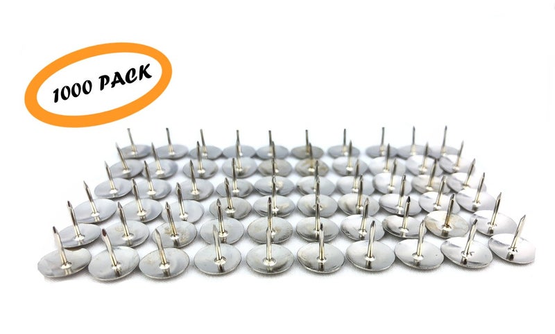 Klingy Thumb Tacks, Steel Thumb Tack, Silver Round Head Push Pins, Sharp Steel Points - Nickel-Plated Silver - 1000 Pcs - Image 2