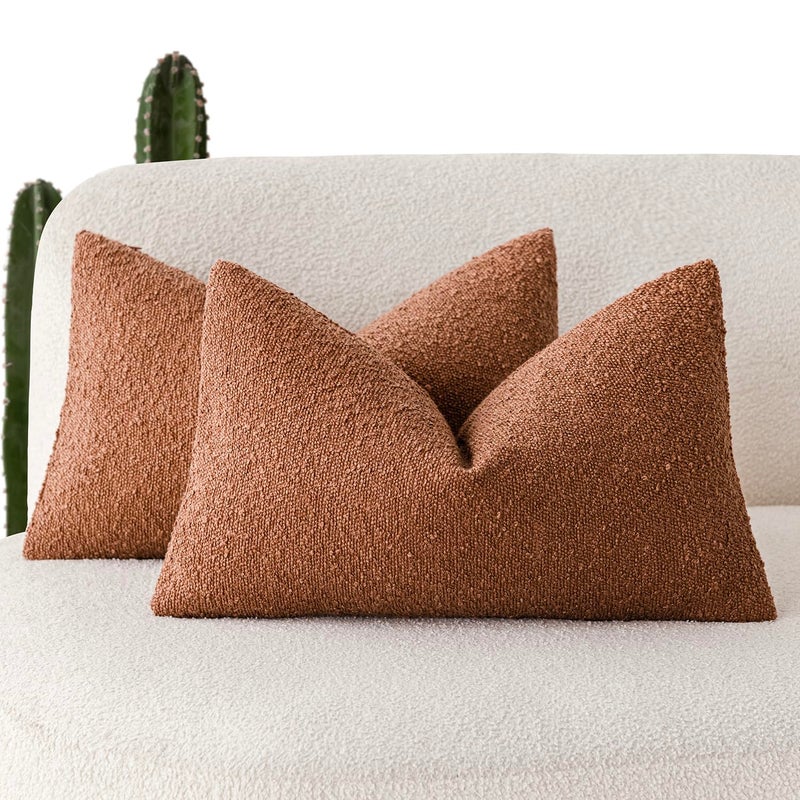 Foindtower Pack of 2 Textured Boucle Throw Pillow Covers Accent Solid Decorative Lumbar Pillow Cases Soft Couch Cushion Case for Chair Sofa Bedroom Living Room Home Decor 12x20 Inch Burnt Orange Hazel - Image 1