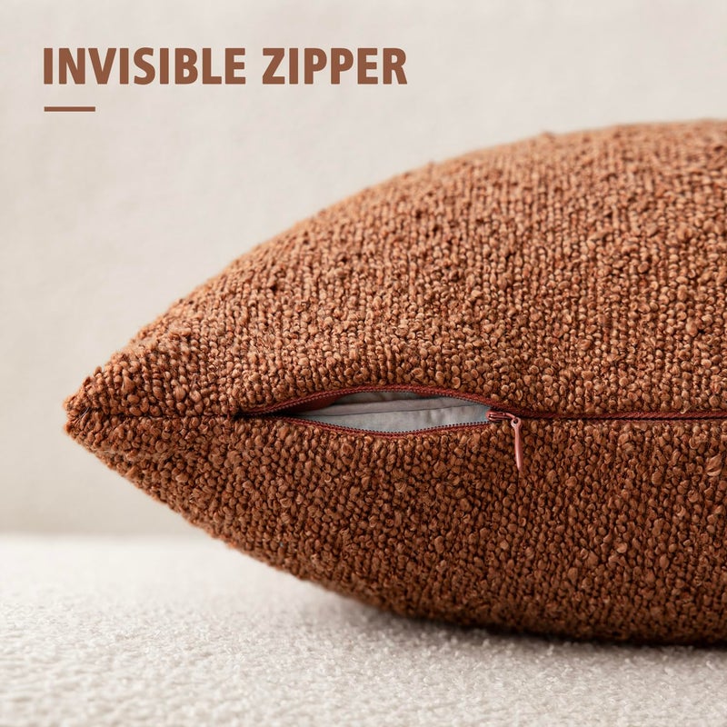 Foindtower Pack of 2 Textured Boucle Throw Pillow Covers Accent Solid Decorative Lumbar Pillow Cases Soft Couch Cushion Case for Chair Sofa Bedroom Living Room Home Decor 12x20 Inch Burnt Orange Hazel - Image 3