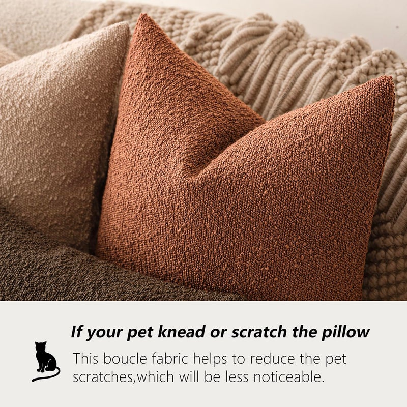 Foindtower Pack of 2 Textured Boucle Throw Pillow Covers Accent Solid Decorative Lumbar Pillow Cases Soft Couch Cushion Case for Chair Sofa Bedroom Living Room Home Decor 12x20 Inch Burnt Orange Hazel - Image 4