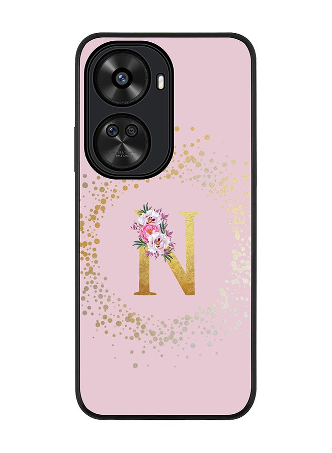 Stylizedd Rugged Black edge case for Huawei nova 12 SE / Huawei nova 11 SE 4G,Slim fit Cover Custom Monogram Initial Letter Floral Pattern Alphabet - N (Pink) - Image 1